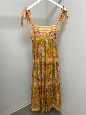 Floral Tie-Shoulder Maxi Dress in Mustard